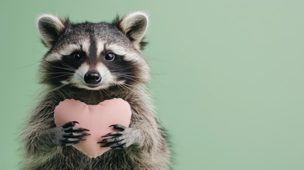 Photo a raccoon holding a red heart