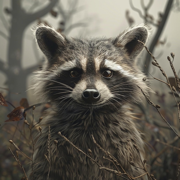 a raccoon is looking at the camera and is looking at the camera