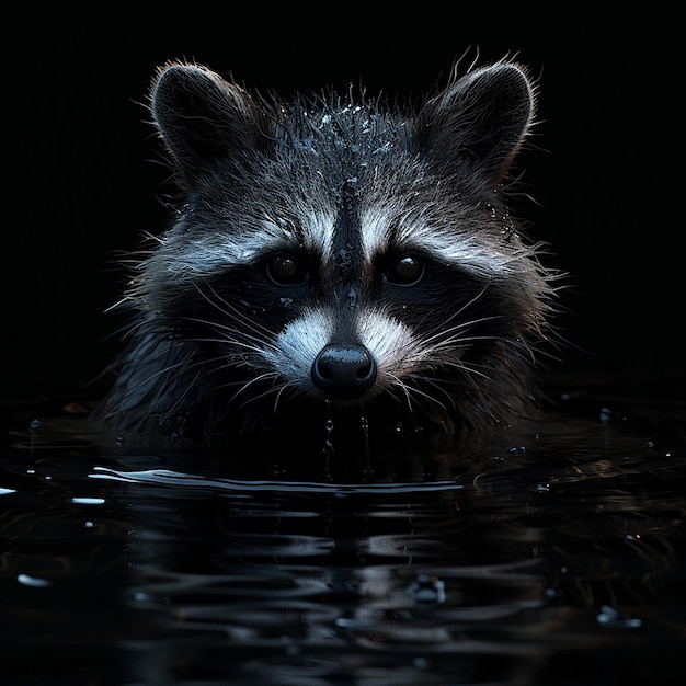 a raccoon is swimming in the water with its head in the water