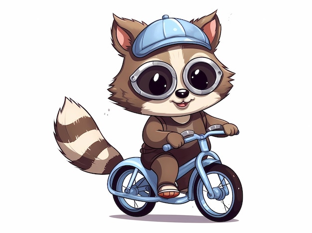 Raccoon riding a bike Cute cartoon character Generative AI illustrations