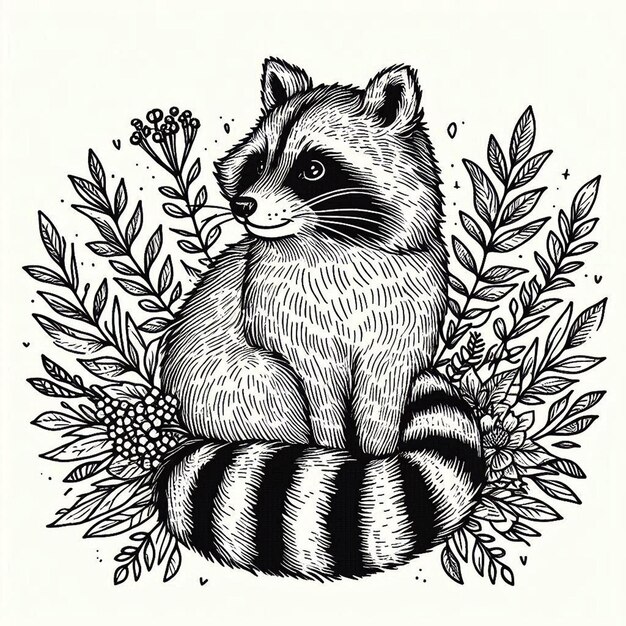 Photo a raccoon that is sitting in a circle with a flower in it