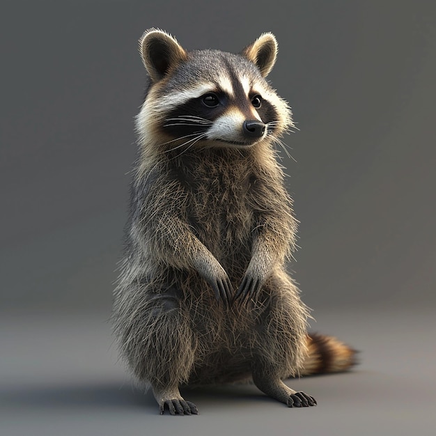 a raccoon that is sitting on a gray background