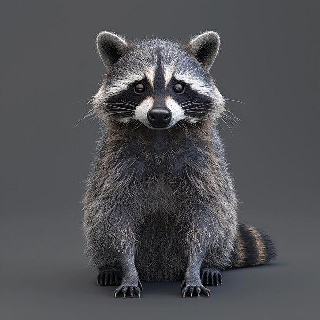 a raccoon that is sitting on a gray background