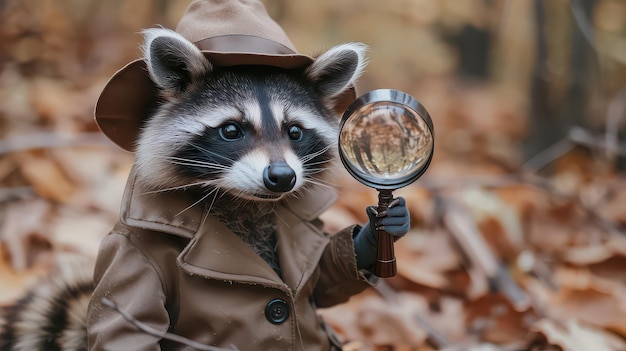 A raccoon in uniform of detective