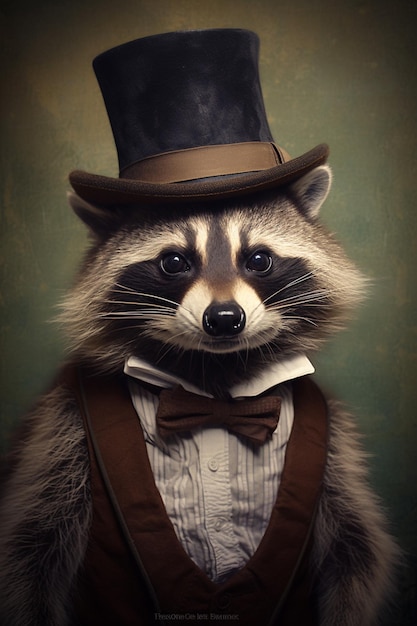 A raccoon wearing a top hat and top hat