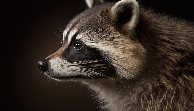 A raccoon with a black nose