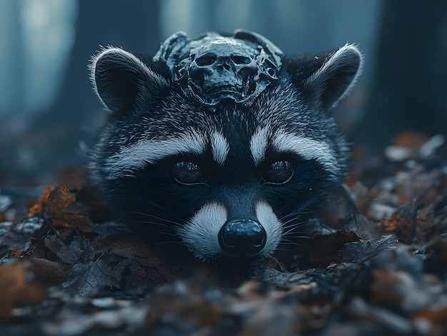 Photo a raccoon with a skull on its head