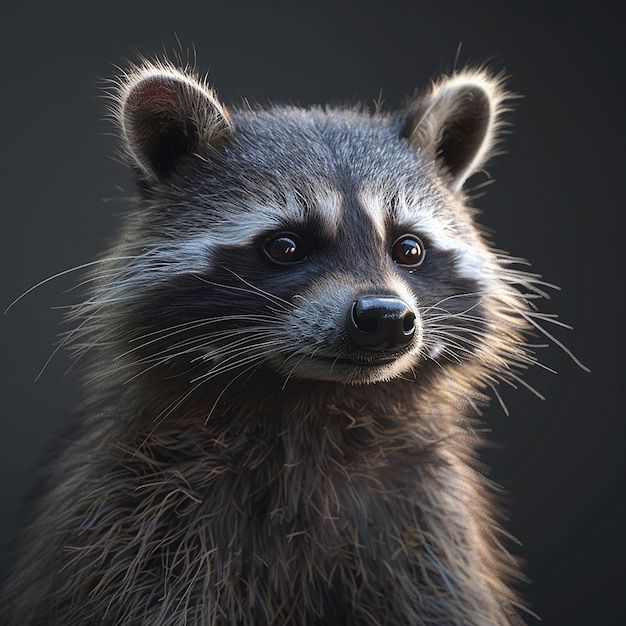 a raccoon with whiskers looking at the camera