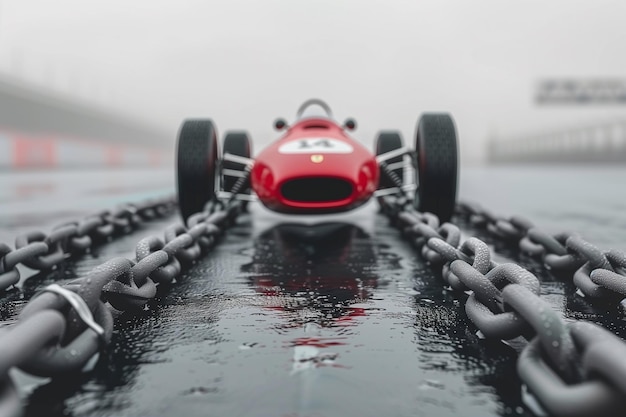 Photo race car breaking free from chains liberation