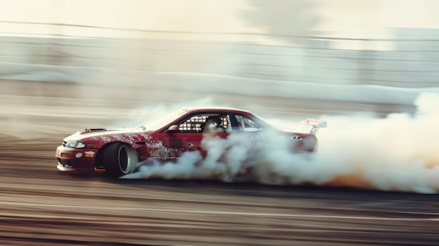 Photo a race car is driving down a track with smoke coming out of the back