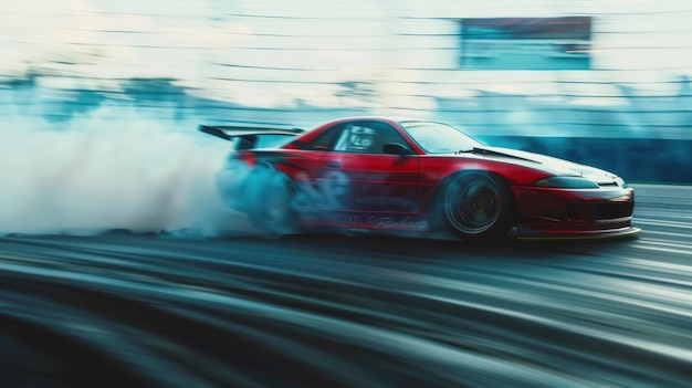 Photo a race car is driving down a track with smoke coming out of the back