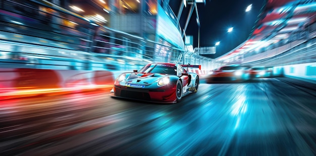 Race Car Speeding Through a City at Night