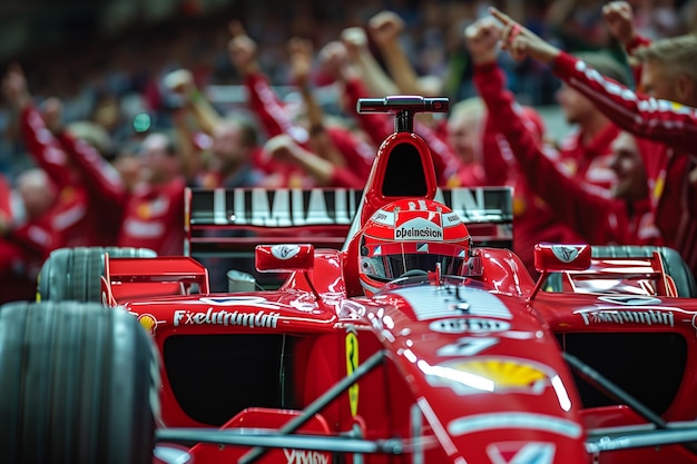 Photo race car surrounded by cheering crowds motivation