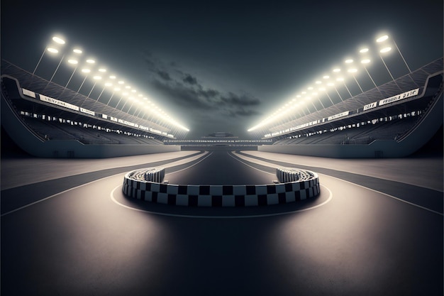 Race track arena with spotlights empty racing track creative digital illustration painting