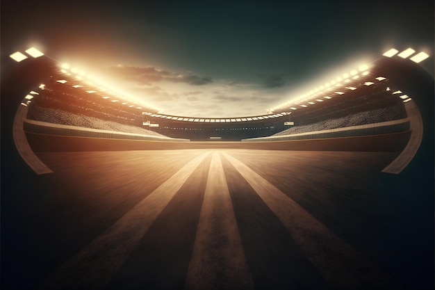 Race track arena with spotlights empty racing track creative digital illustration painting