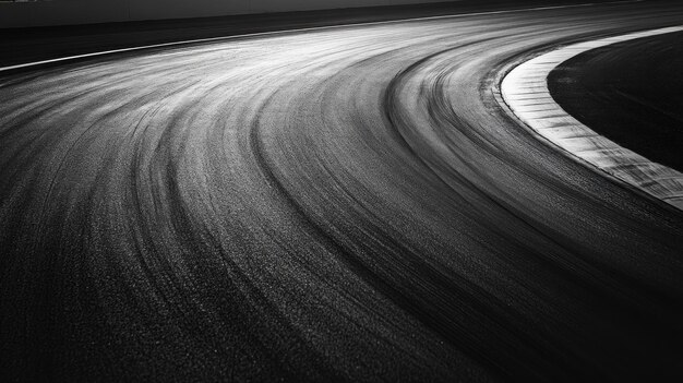 Photo race track curve black and white photo