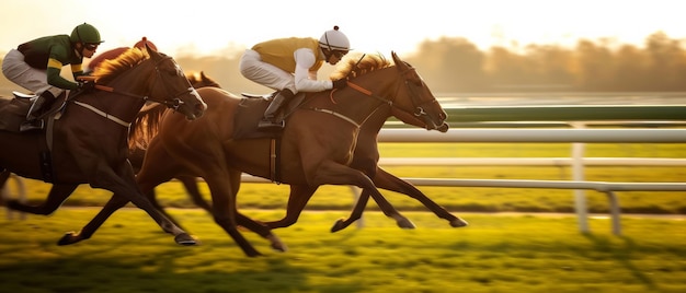 Racehorses in full gallop compete on a track the thrill of the race palpable