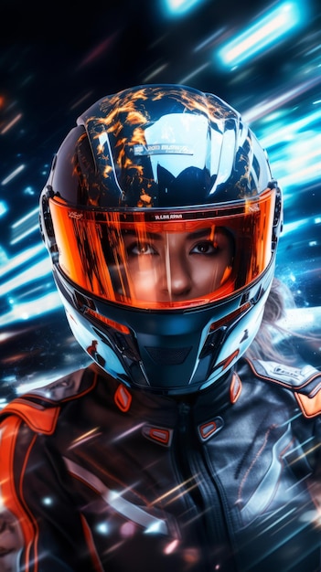 Racer woman with a futuristic car Generative AI