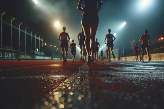 Racewalking Competition at Night Under Stadium Lights Sports Event Atmosphere for Posters and Marketing