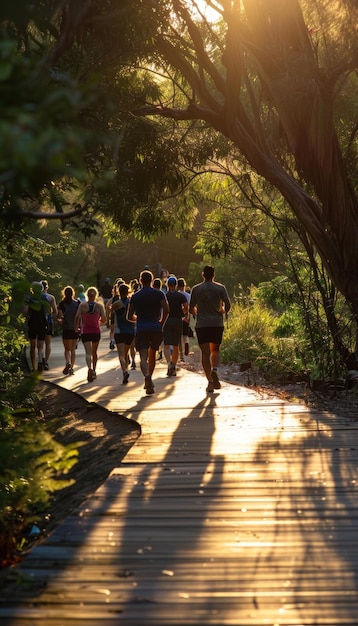 Racewalking Session at a Wellness Retreat in a Tranquil and Lush Green Environment