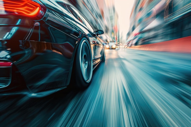 Racing car on the track with motion blur effect Blurred background