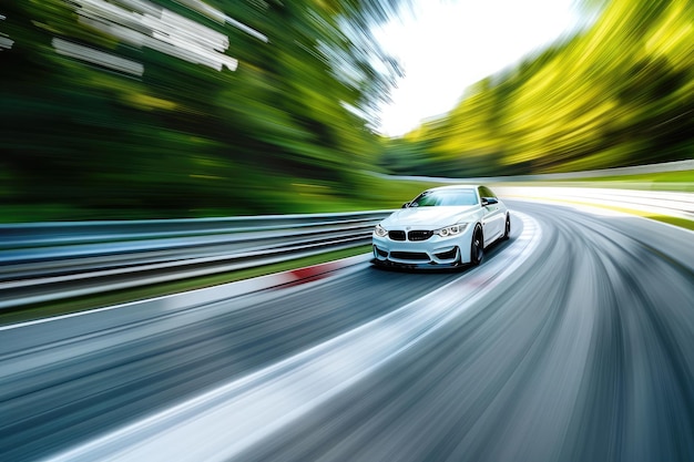 Racing car on the track with motion blur effect Blurred background