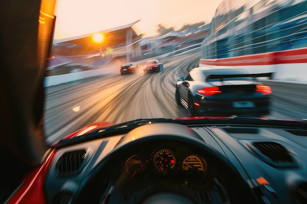 Racing car on the track with motion blur effect Blurred background