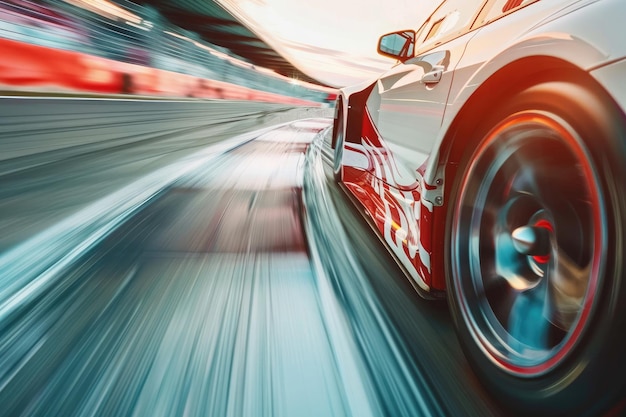 Racing car on the track with motion blur effect Blurred background