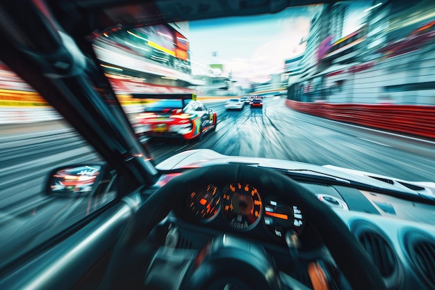 Racing car on the track with motion blur effect Blurred background