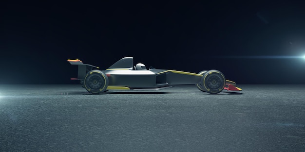 Racing Sport Car on asphalt in dark background with lights