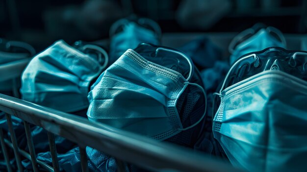 Photo a rack of blue and white bags with the word quot on them quot