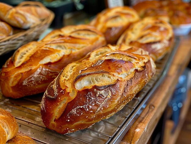 A rack of bread on a counter