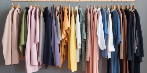 A rack of clothes with a number of shirts on it