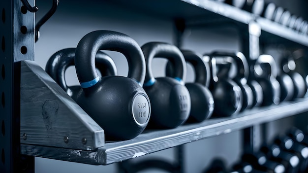 Photo a rack of dumbbells that says gym on it