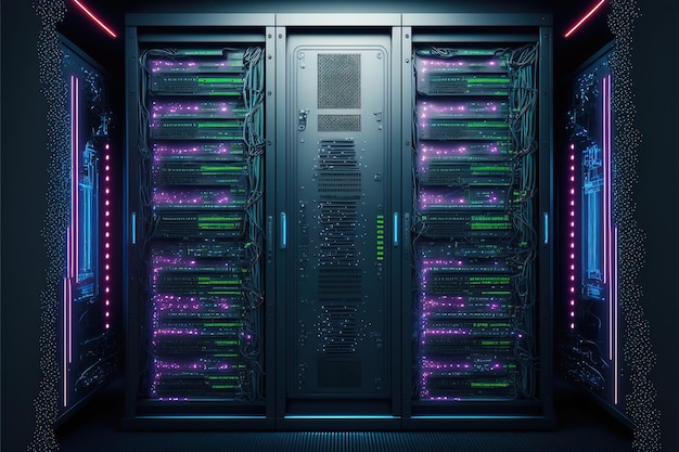 Rack housing server data storage hardware The equipment in the data center is connected by