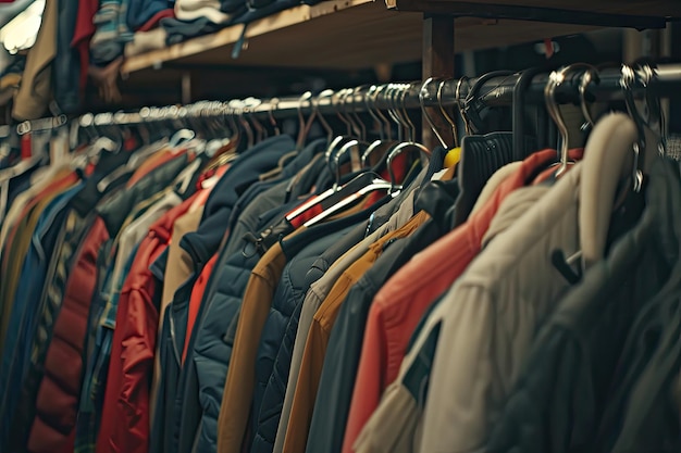 Rack of Jackets Displayed at a Secondhand Thrift Shop or Flea Market