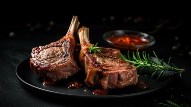 Rack of lamb Lamb chops with rosemary freshly grilled