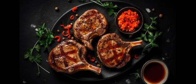 Rack of lamb Lamb chops with rosemary freshly grilled