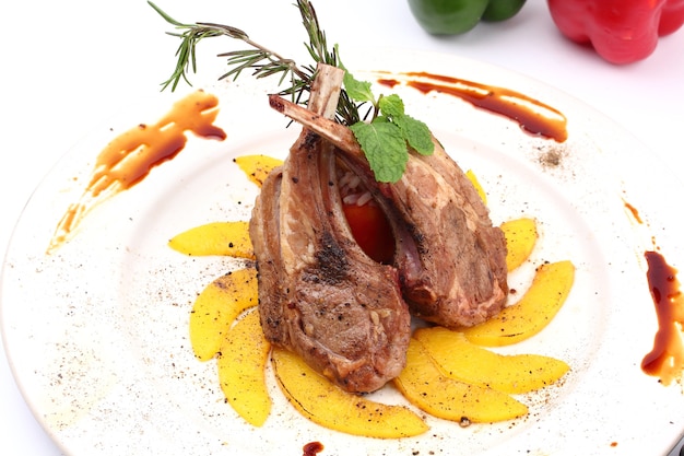 Rack of lamb with grilled peach