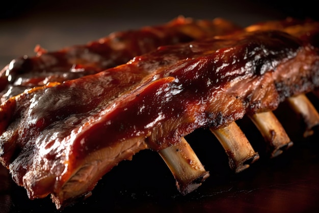 A rack of ribs covered in bbq sauce generative AI