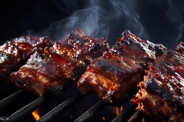 rack of ribs is being cooked on a grill