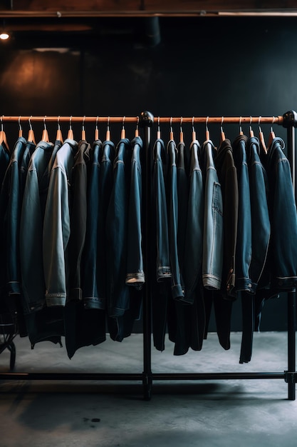 A rack of shirts and jackets in a store