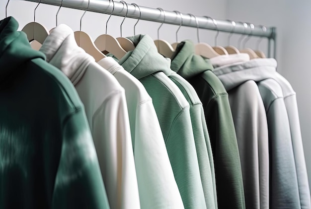 A rack of with men's hoodie in a bedroom