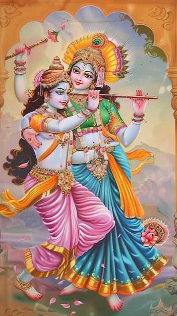 Radha Krishna Playing Flute janmashtami illustration