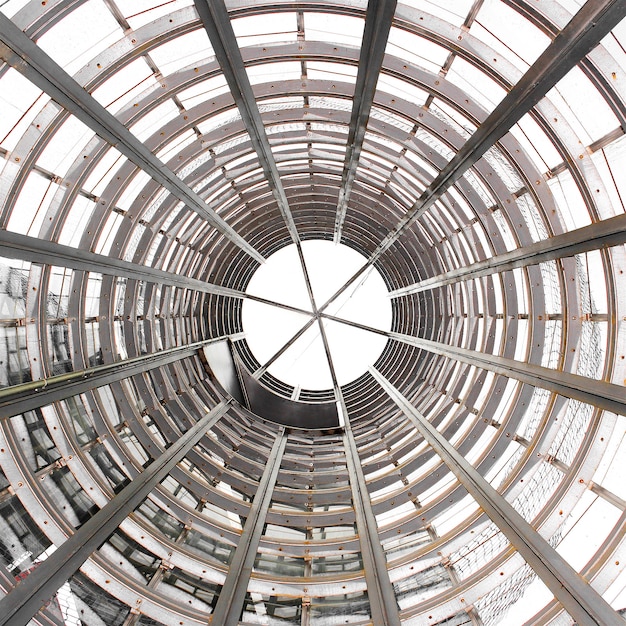 Radial glass dome of a modern building. Looking up to the top