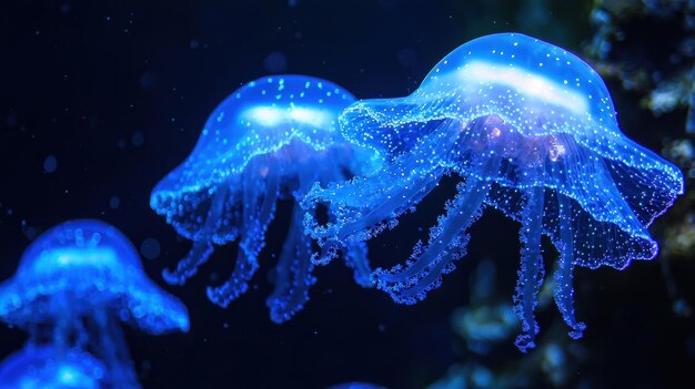 Photo radiant bioluminescent marine life enchanting deep ocean glowtime