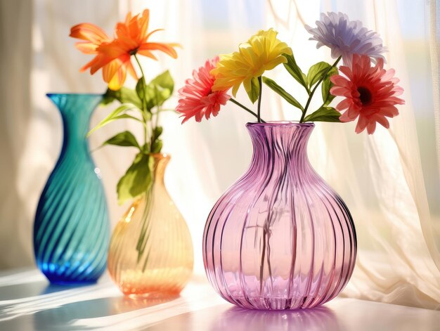 Photo radiant blooms in sunkissed glass vases