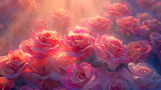 Photo radiant cluster of roses glowing in vibrant sunlight a closeup shot of ethereal blooms