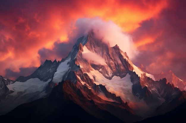 Radiant Colors of Sunset Illuminate Nature's Majestic Mountain Generative AI