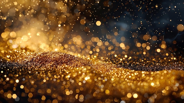 Radiant gold glitter background with a dramatic splash effect and gold flakes designed for luxury br